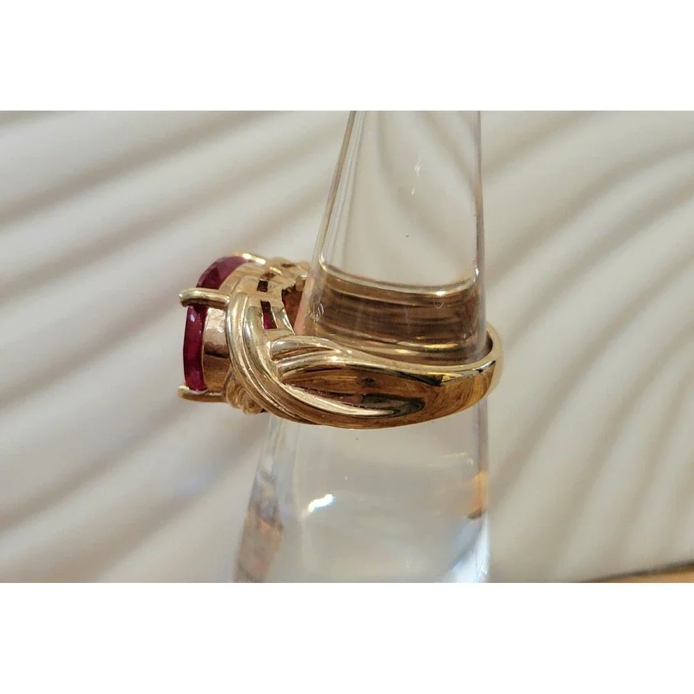 Lab Created Ruby Ring, Gold Plated, 925 Sterling Silver - Size 5 - 1980s
